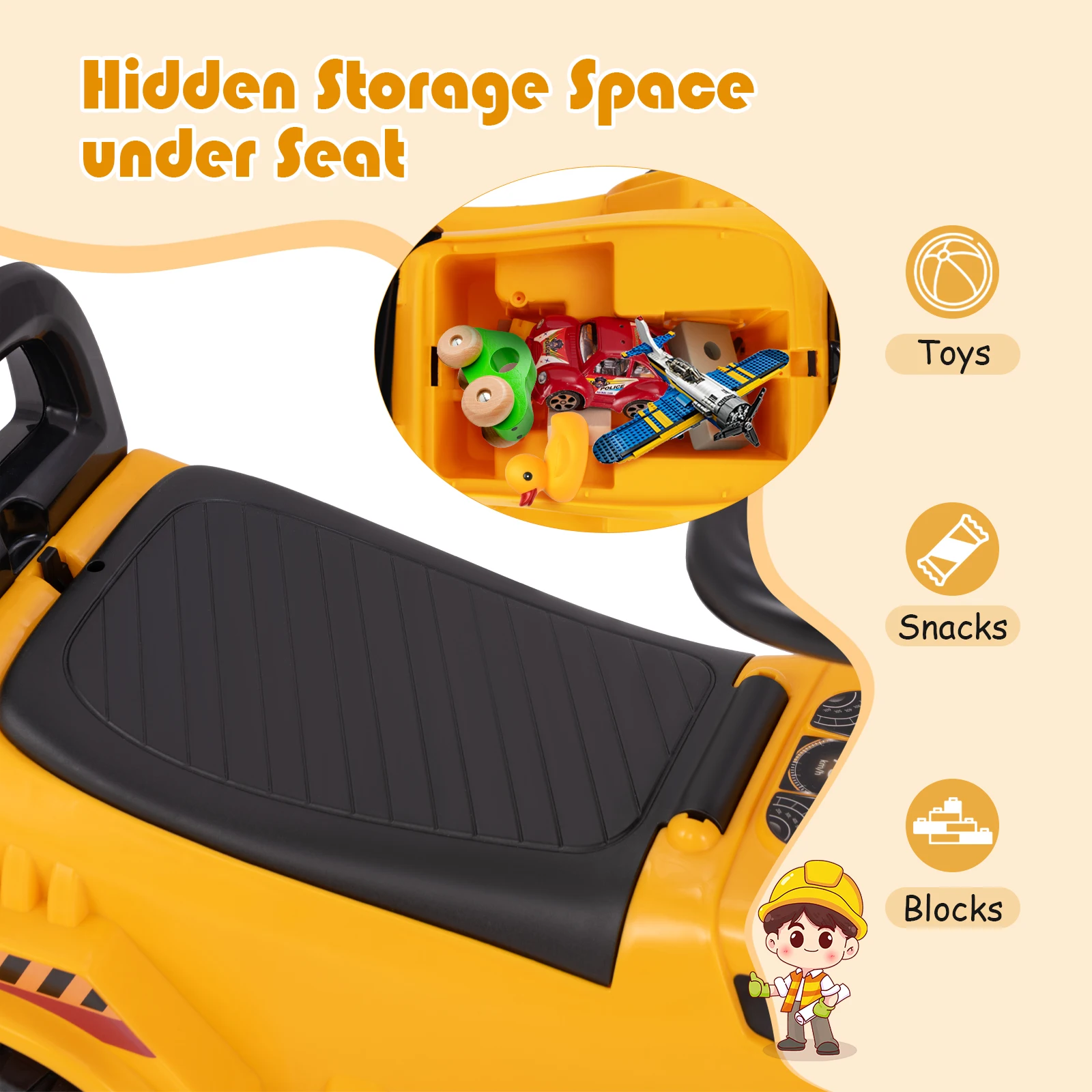 Les enfants montent sur l'excavatrice avec le son de moteur de bloc anti-basculement de pelle réglable