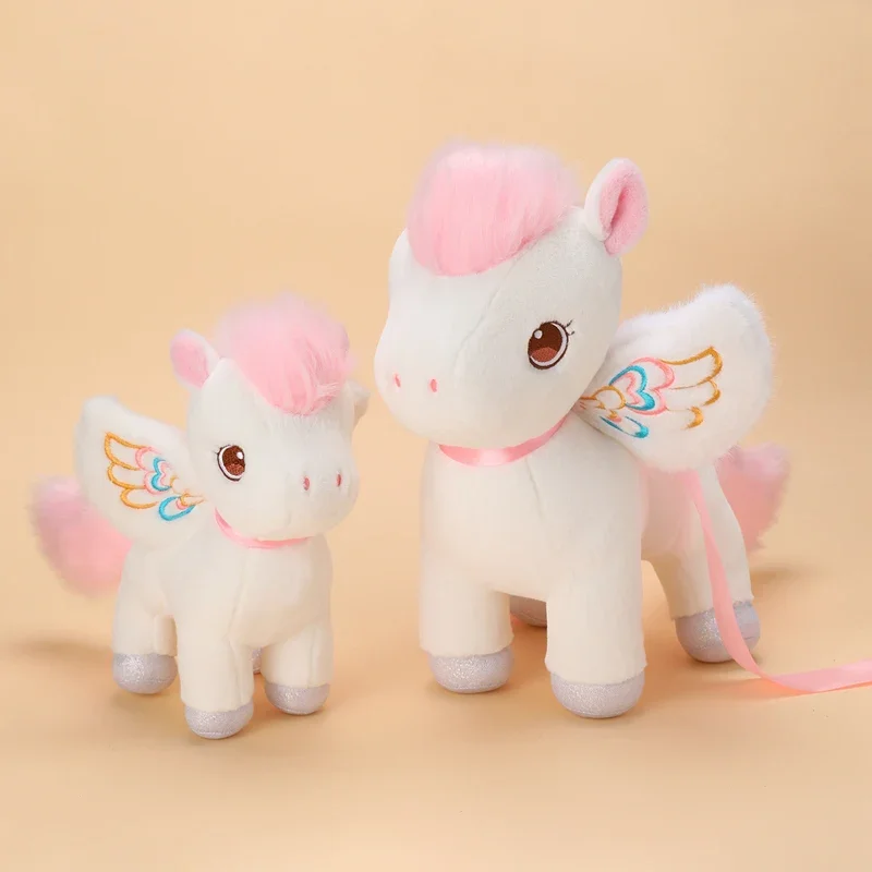 Cute White Pink Pegasus Plush Toys Soft Horse with Wing Dolls Unicorn Sleeping Huggable Pillow Home Decor Kids Birthday Gifts