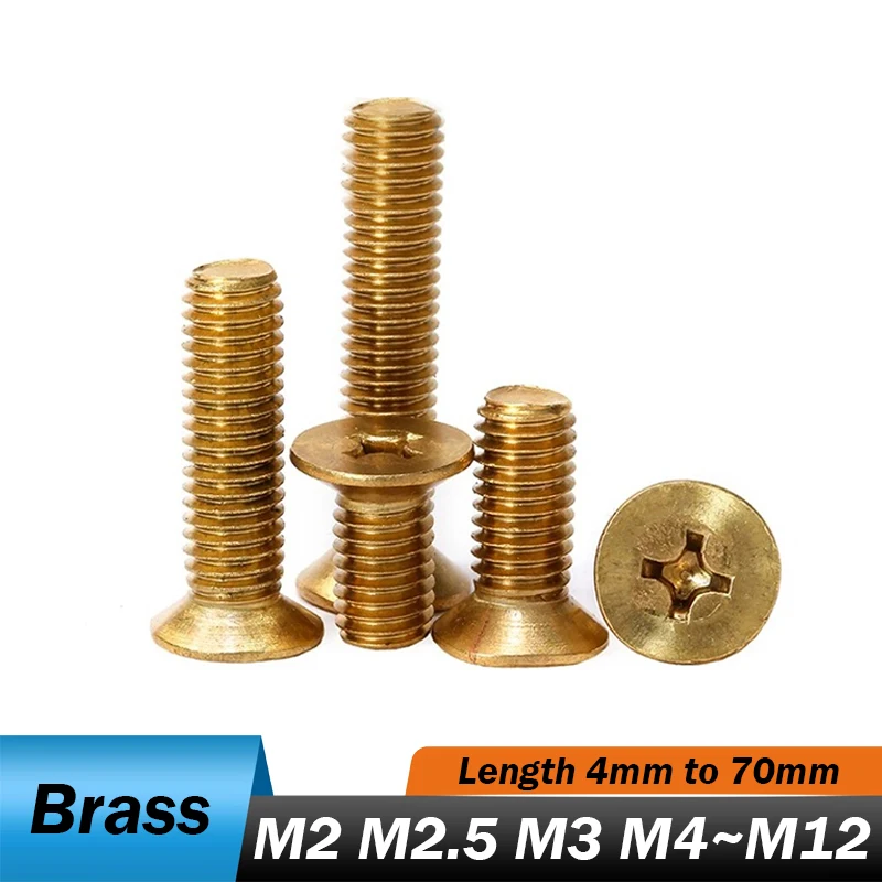 1~100pcs Brass Flat Phillips Machine Screws M2 M2.5 M3 M4 M5 M6 M8 M10 M12 Countersunk Bolt Length 4mm To 70mm