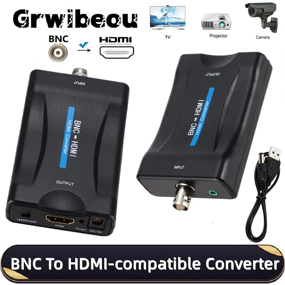 

BNC To HDMI Converter Composite BNC And Audio Input To HDMI Output Adapter 720P/1080P With USB Cable For DVD Set-Top Box TV