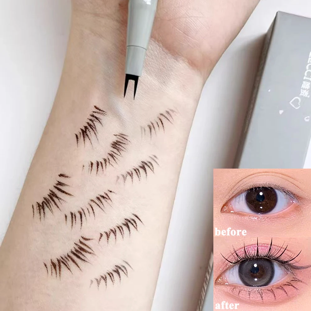 Double Forked Tip Lower Eyelash Pen Makeup Liquid Eyeliner Pencil Waterproof Natural Tea Brown Liquid Eye Brow Lower Lash Makeup