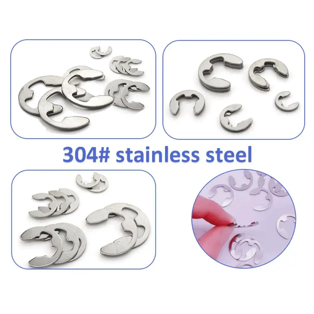 120 PCS 304 Stainless Steel Stainless Steel E Clip washer Assortment Kit Circlip retaining for shaft fastener M1.5~M10