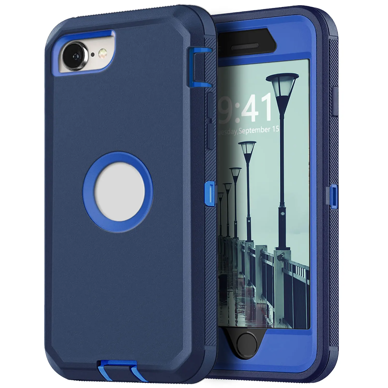 Blue Phone Case For iPhone SE 3rd (2022) For iPhone SE 2nd (2020) Heavy Duty Shockproof Rugged 3-Layers Hard Cover