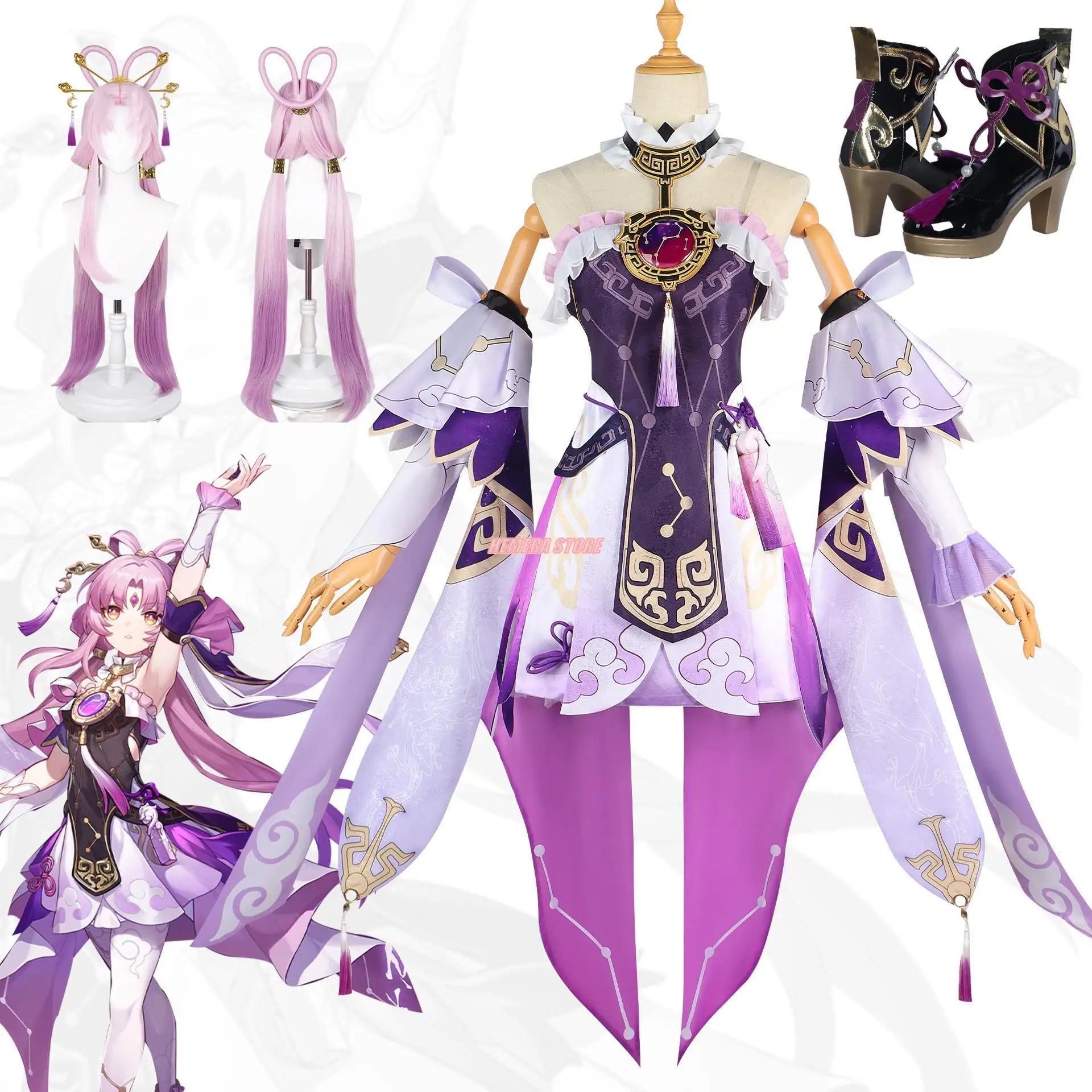 

Fu Xuan Cosplay Honkai Star Rail Costume Wig Anime Game Fuxuan Party For Women Girls Halloween Carnival Outfit Wig Sets