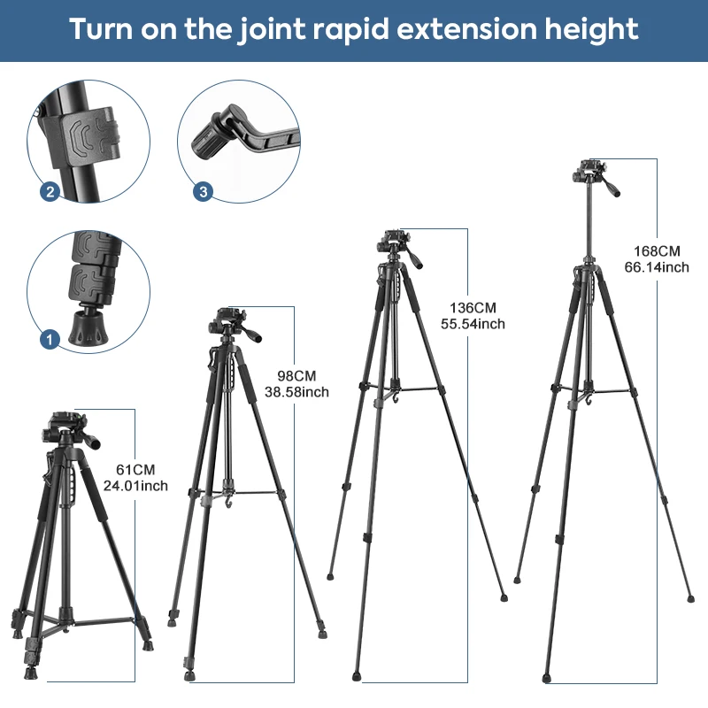 66in/168cm Camera Tripod For Phone,DSLR Camera Tripod Professional Aluminum Tripods With Remote Stand For Phone Video Recording