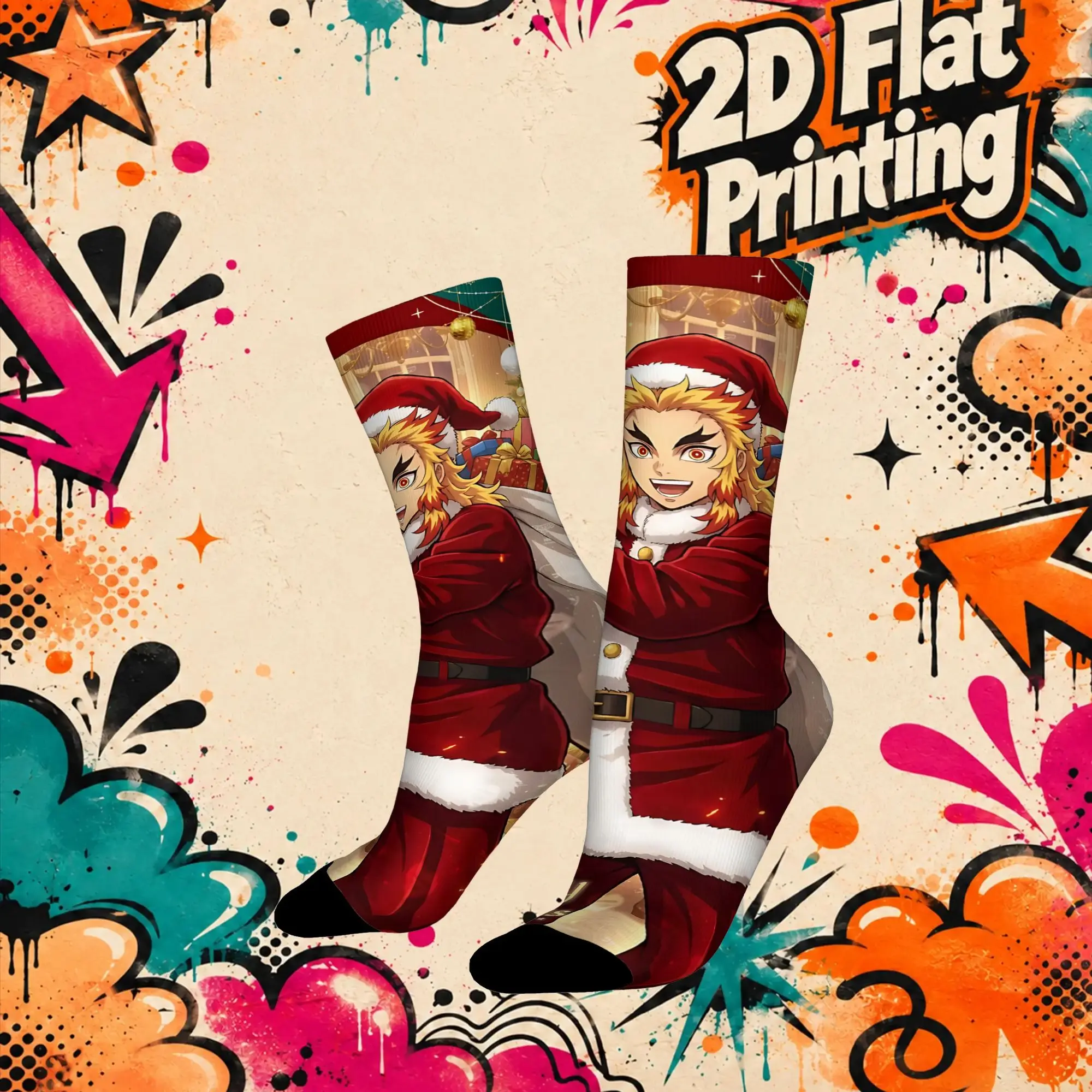 Fashion Christmas Demon Slayer Retro  Hip Hop Novelty Pattern Crew Crazy Sock Sports Socks