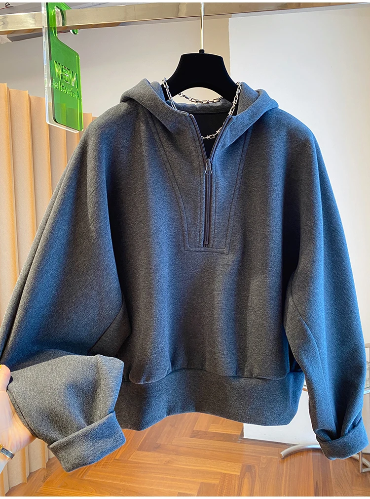 

Свободная толстовка с капюшоном в американском стиле ретро, женская осенне-зимняя толстовка на молнии, длинный цветной топ све, удобная повседневная уличная одежда