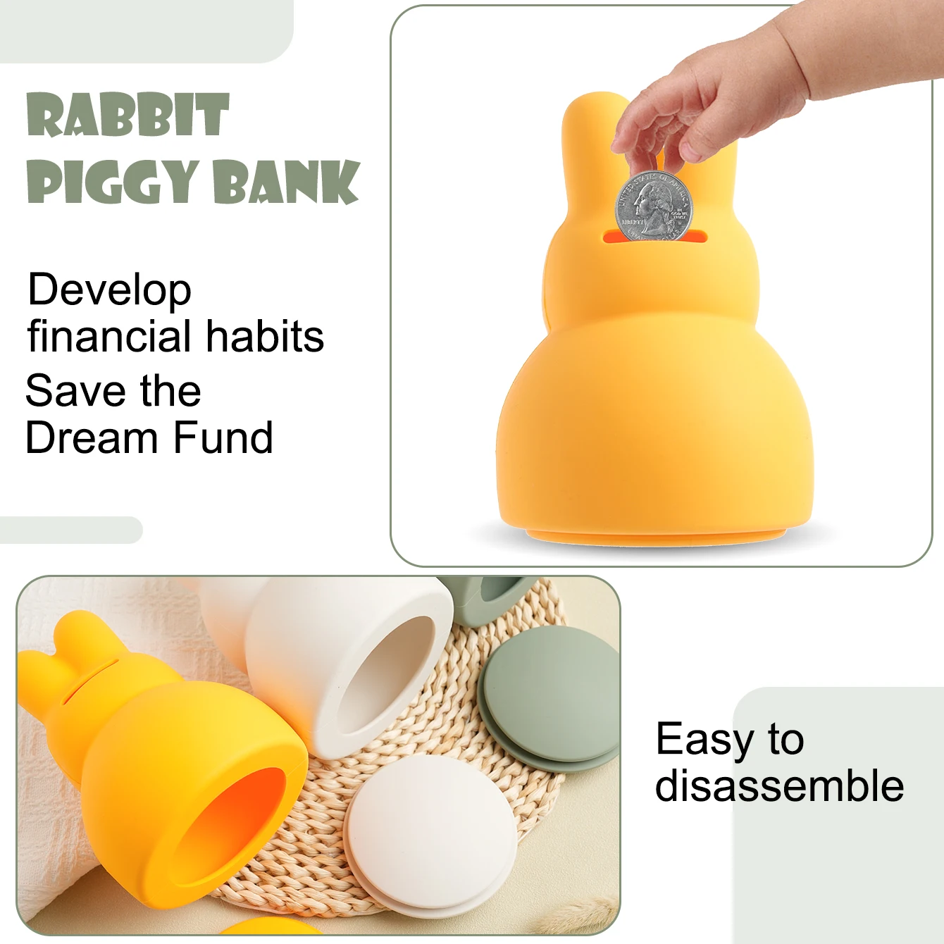 1PCS Baby Silicone Piggy Bank Toddler Piggy Bank Money Boxes Cash Collection Money Container BPA-Free Silicone Box Baby Toy