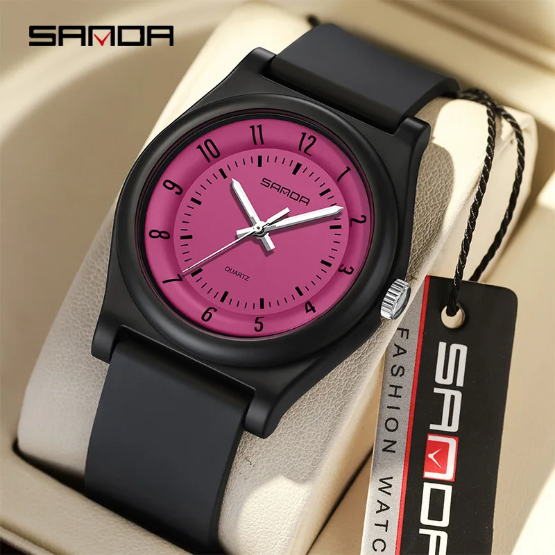 SANDA 6219 Fashion Black Silicone Strap Waterproof Quartz Women's Watch Casual Digital Scale Wristwatch Montre Femme Reloj Mujer