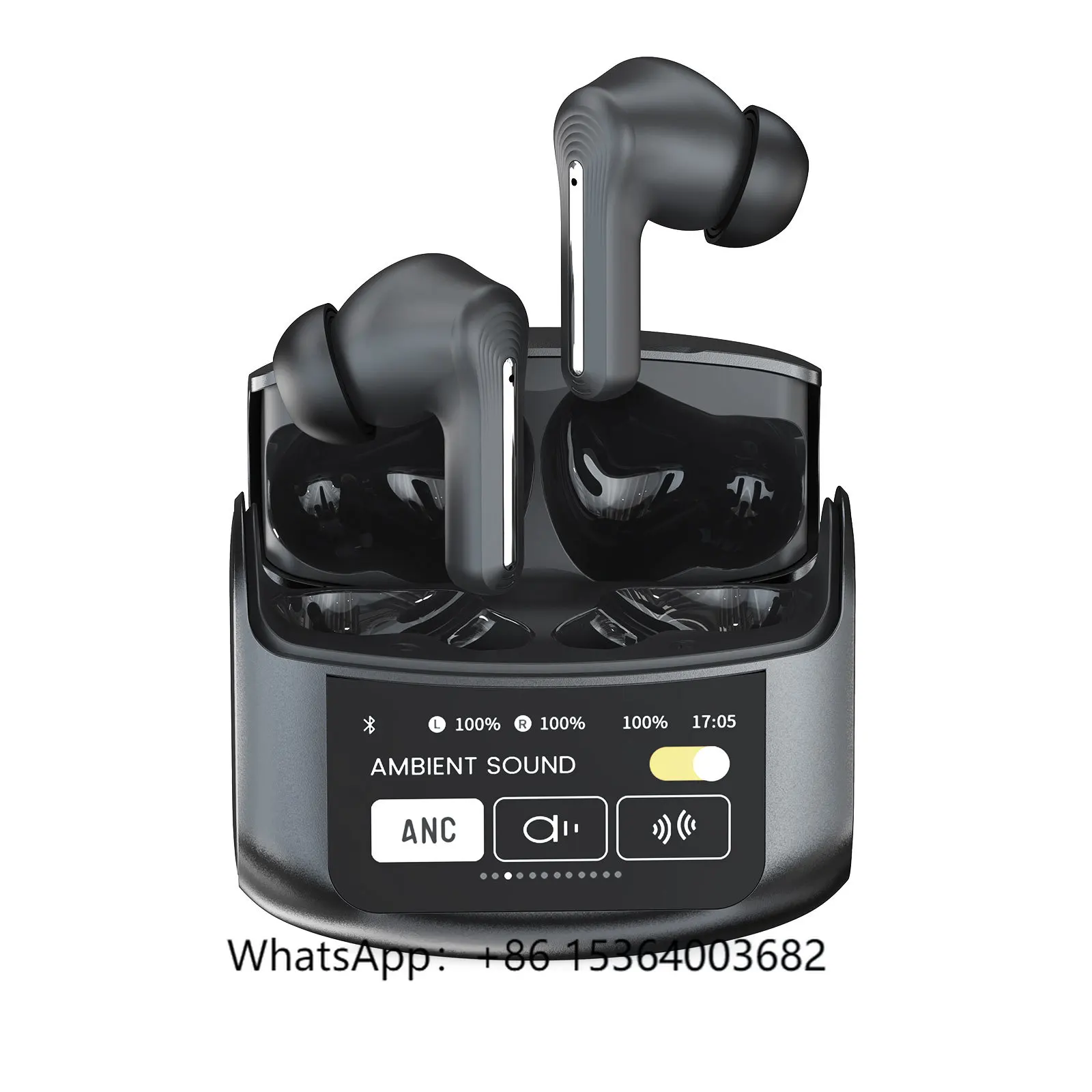 

TJXL-Latest R06 ANC ENC Earbuds With LCD Colorful Touch Screen TWS Wireless Two-Channel Stereo Type-C New Headset V5.3 Headphone