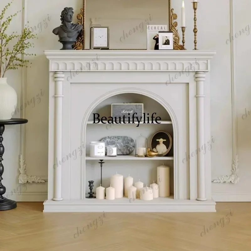 F181 French all solid wood French black retro fireplace decorative cabinet shelf living room entrance cabinet