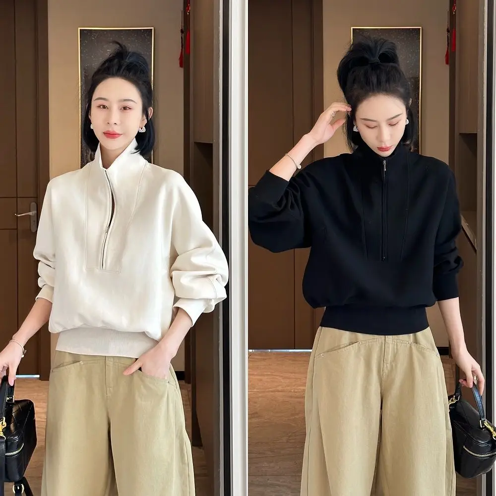 بلوزات نسائية كاجوال مصممة على الطراز الأمريكي ملابس نسائية مبسطة بلون سادة ورقبة دائرية وتفاصيل مقاس مزيج من القطن #1