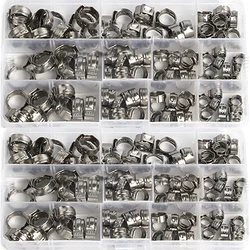 45/80/130/140pcs Single Ear Stepless Hose Clamps 5.8-23.5mm 304 Stainless Steel Hose Clamps Cinch Clamp Rings for Sealing Kinds