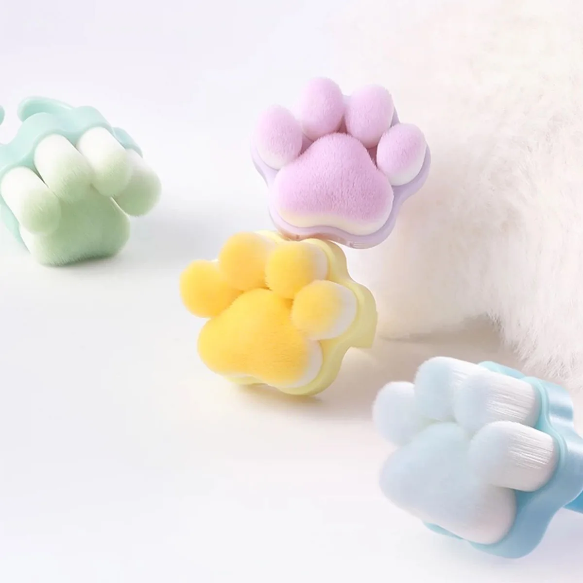 Lindo gato pata cepillo para polvo de uñas anillo para dedo plumero caja ciega quitar esmalte de Gel herramienta de limpieza en polvo accesorios de manicura