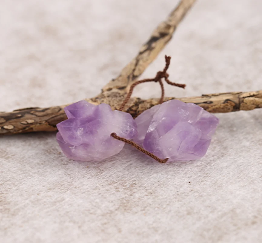 B&F Earring Beads Amethyst—Handmade Natural Jewelry Charm Gift Accessories Semi-precious Stones Jewelry 24x16mm 15g
