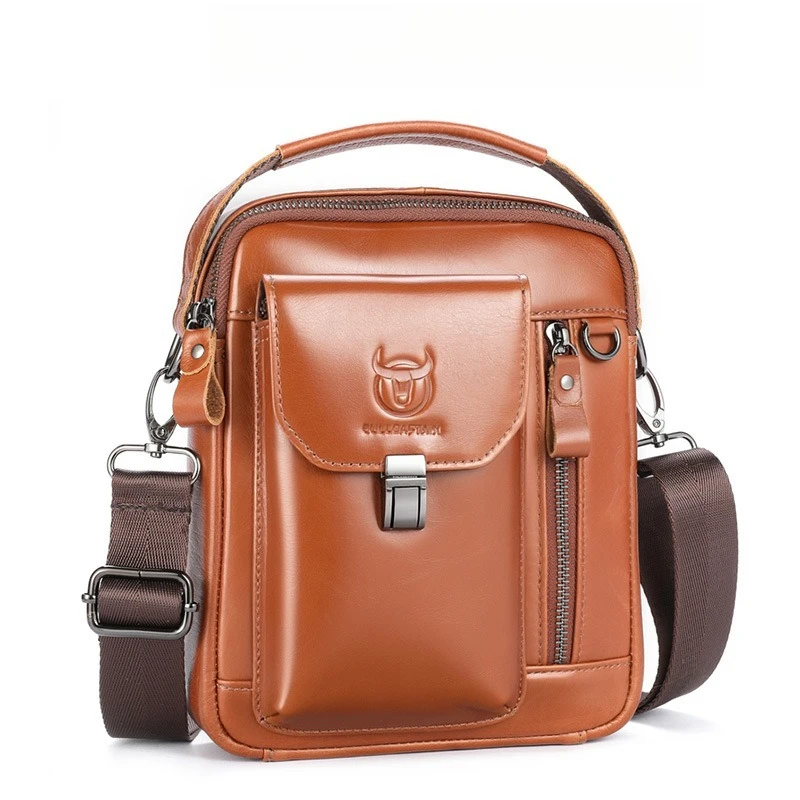 

Мужская сумка через плечо из натуральной кожи с несколькими карманами — прочная сумка через плечо для телефона, кошелька и предметов первой необходимости