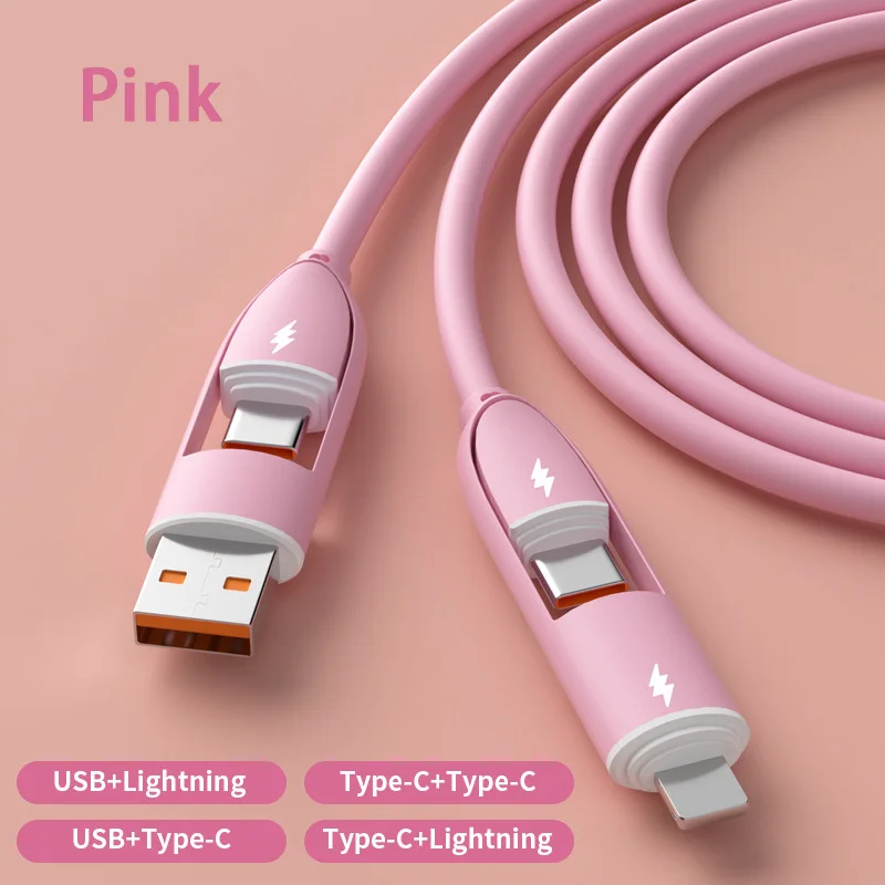 

Новый кабель для быстрой зарядки 4 в 1, силиконовый кабель с портами Type-C/USB-A, высокоскоростной зарядный провод для Samsung, iPhone, Huawei