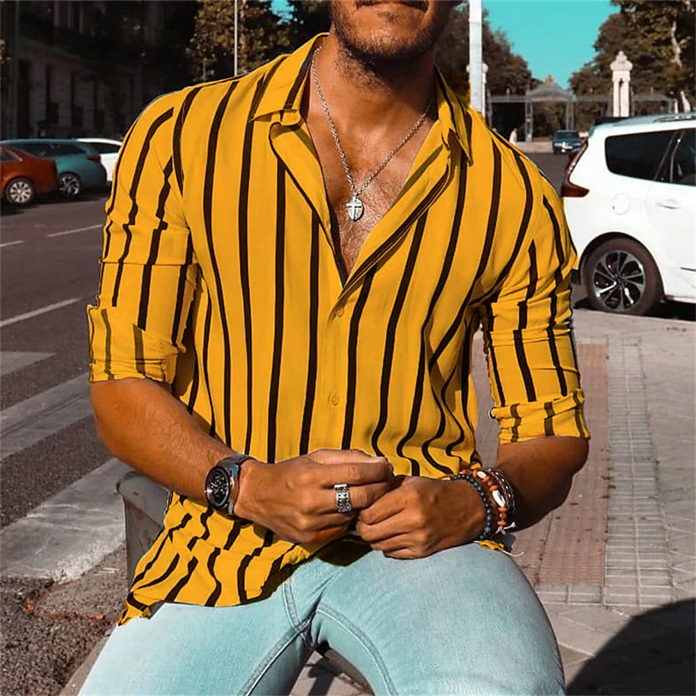 Men\'s Long Sleeve Shirt Striped Shirt Fashion Casual High Quality Street Lapel Men\'s Extra Large Size Top