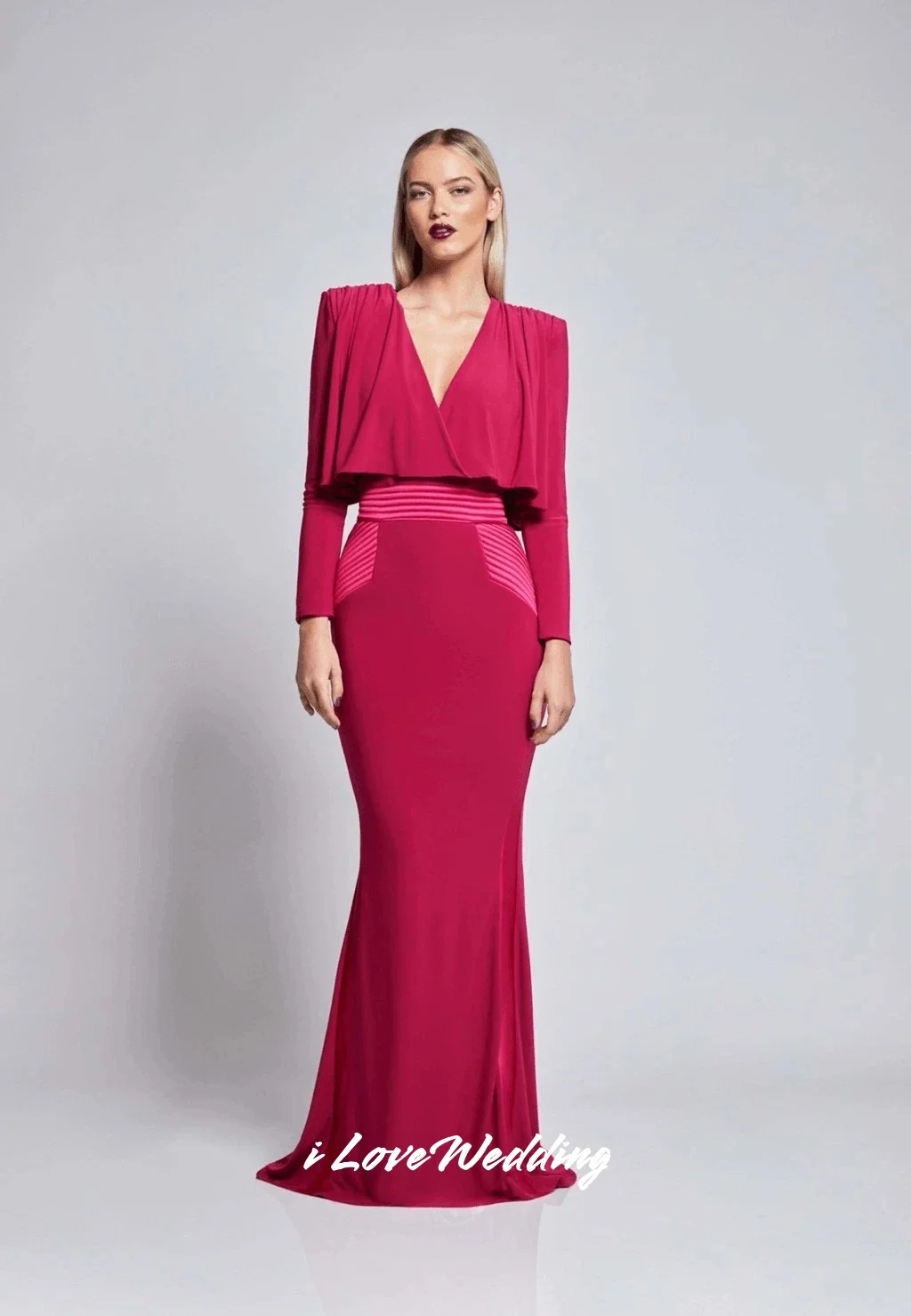 

Women V-Neck Evening Dress 2025 Satin Long Sleeve Mermaid Floor-Length Back Zipper Pleat Elegant Wedding Party Dress Customized