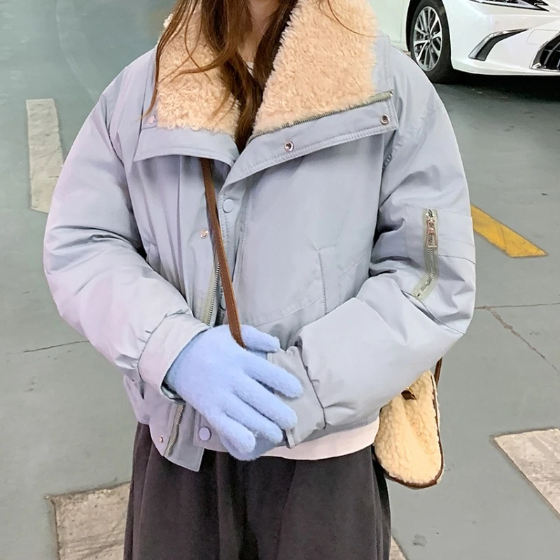 

Женская хлопковая куртка синего цвета из овечьей шерсти с большим воротником, зима 2025, новая высококачественная уникальная ультра-красивая толстая верхняя одежда.