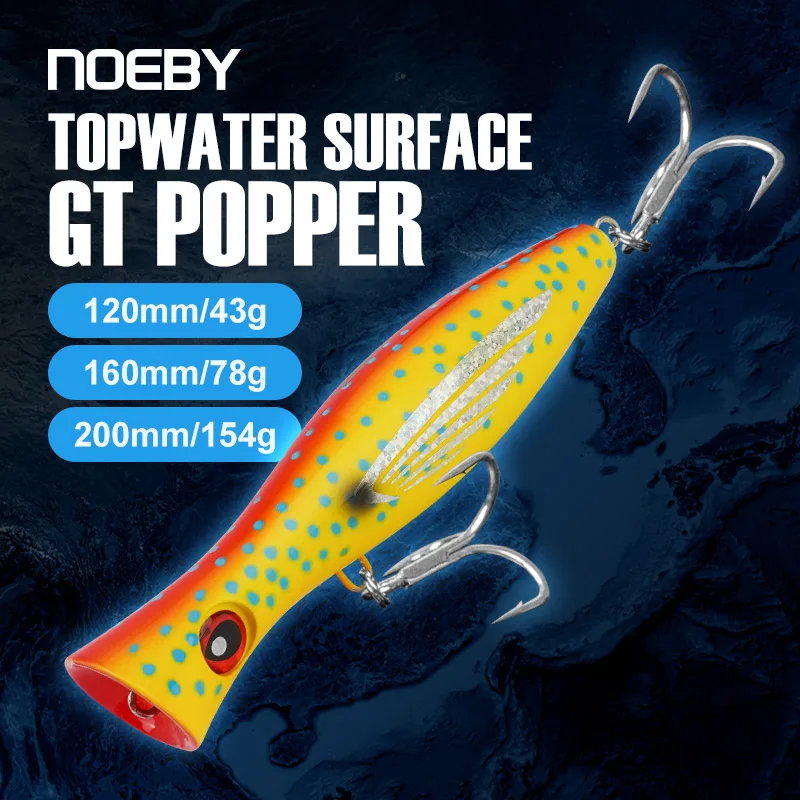 NOEBY GT Topwater Popper Angelköder 120mm 43g 160mm 78g 200mm 156g Oberflächenköder für Großwildfischen im Salzwasser