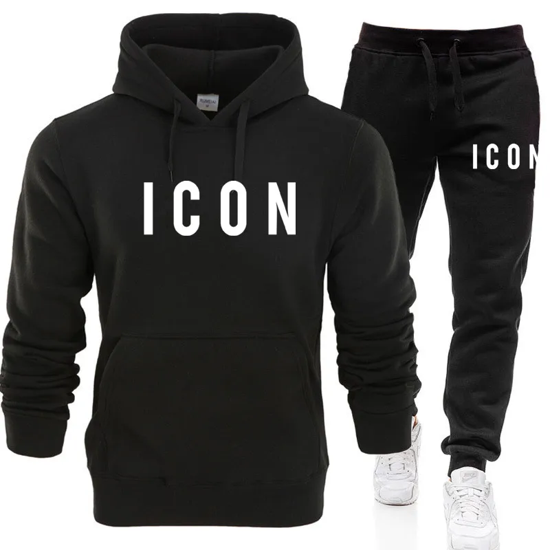 Men\'s Tracksuit Hooded Icon Letter Print Sweatshirts and Jogger Pants High Quality Male Daily Casual Sports Hoodie Jogging Suit