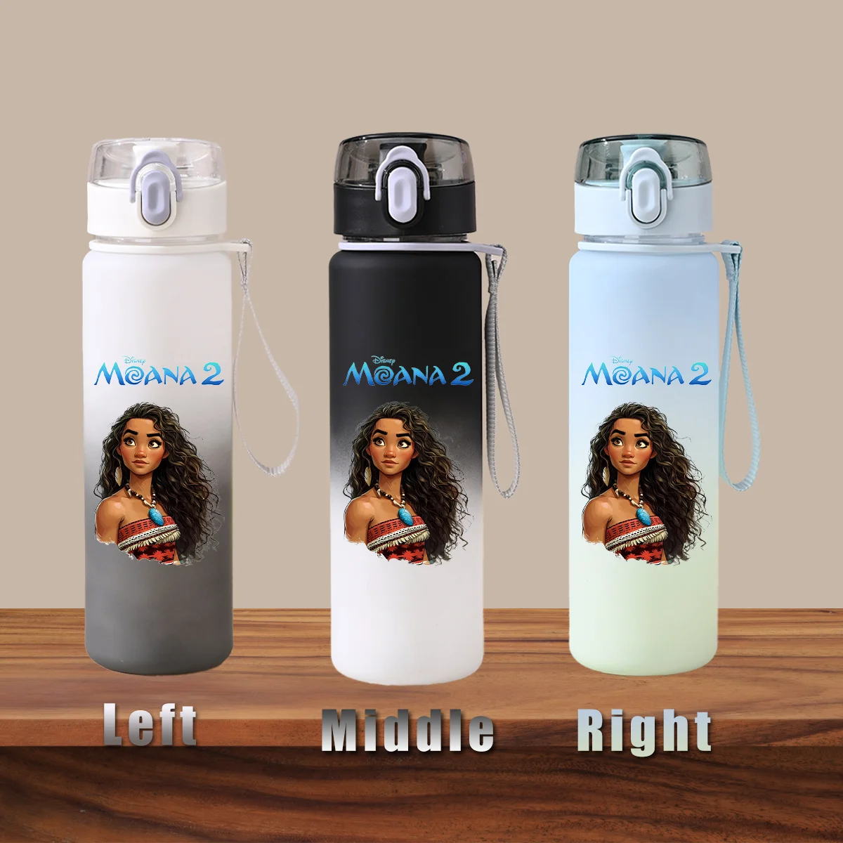 Disney Moana 2 Maui Kakamora Tia Animation Portable Plastic Gradient Outdoor Sport Water Bottle Child Gift Princess Fitness Run