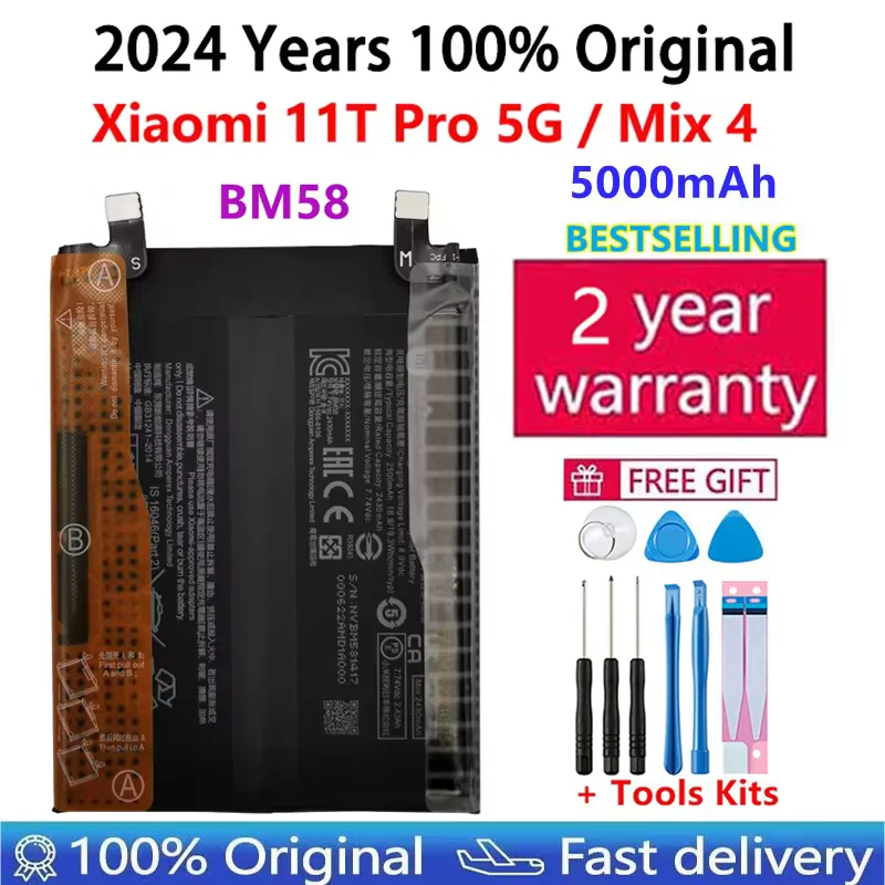 

2024 Years BM58 Original Replacement Battery For Xiaomi 11T Pro 5G Mix 4 Mix4 5000mAh Mobile Phone Batteria Fast Shipping