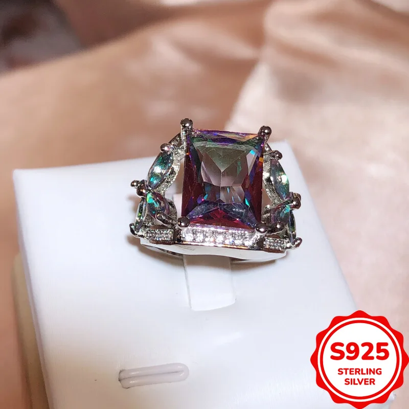 Temperament and Personality Genuine S925 Silver Colorful Zircon Marquise Diamond Ladies Ring Fashionable Commuting