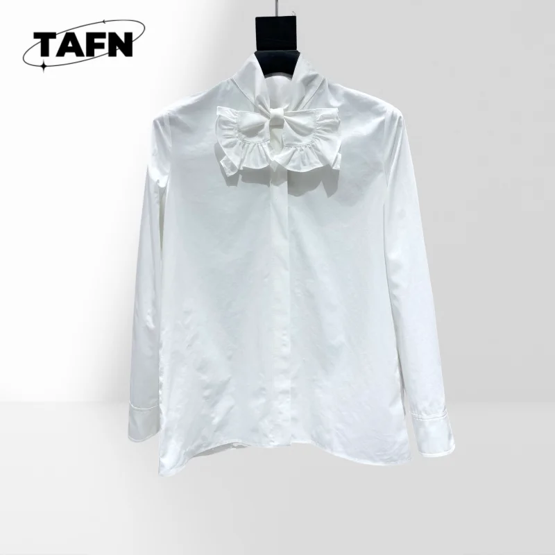 المرأة قميص أبيض كلاسيكي زر بلوزة المرأة الطبقات قميص الشيفون كم طويل بلوزة طويلة الأكمام مريحة FitAH0163