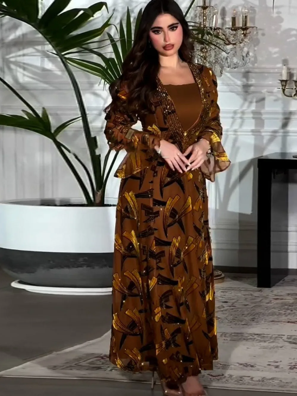 

Eid Abaya Women Dress Muslim Jalabiya Lace-up Flare Sleeve Vestidos Largos Party Caftan Ramadan Long Dresses Kaftan Arab Robe