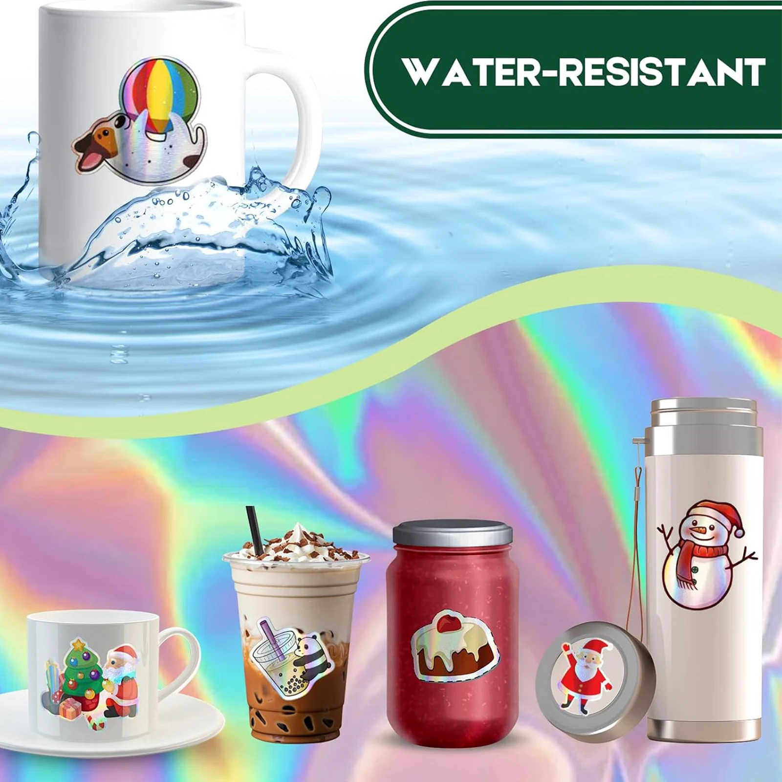 10 Sheets Holographic Letter Size (8.5" x 11") Printable Holographic Vinyl Sticker Paper Dries Quickly Waterproof Sticker Paper