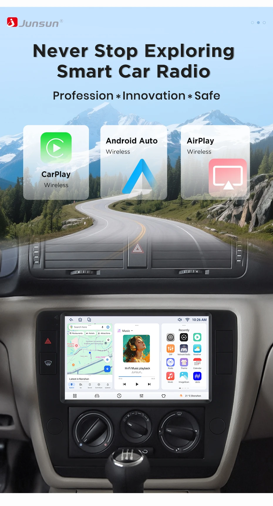 Junsun Wireless CarPlay Android Auto Autoradio für Volkswagen Passat B5 2000-2005 Intelligente Autosysteme DSP SWC RDS GPS FM BT – Detail 3
