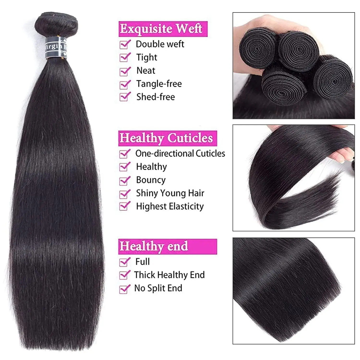 Brazilian Virgin Straight Hair 2/3/4 Bundles (18 20 22 24 Inch) 10A Brazilian Straight Hair Bundles 100% Unprocessed Virgin Hair