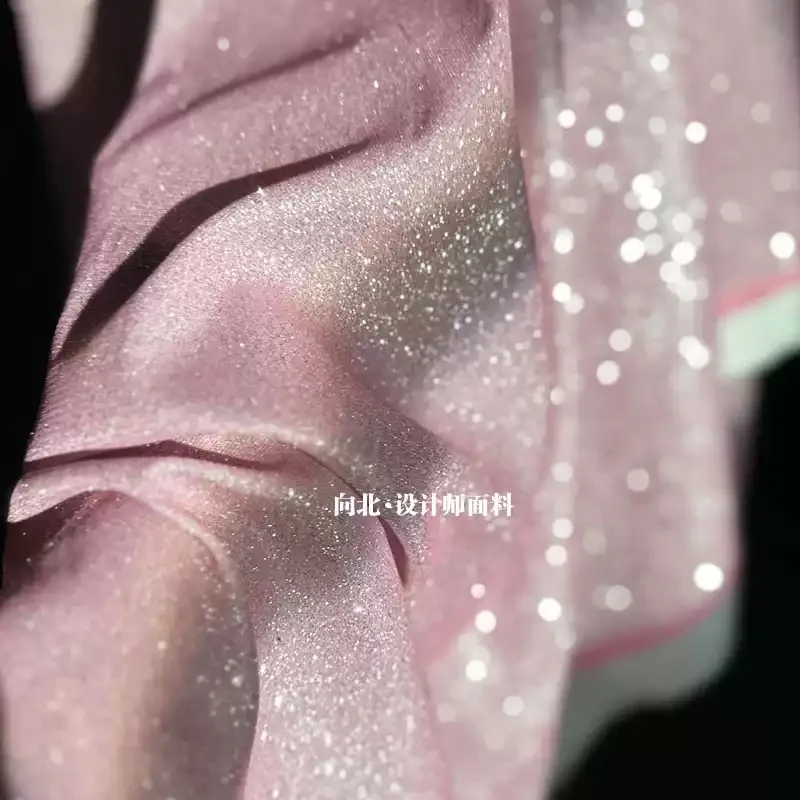 Pink Sparkly Silver Glitter Knit Fabric Draping Starry Textile Designer Cloth for Stage Costume Wedding Evening Gown Backdrop