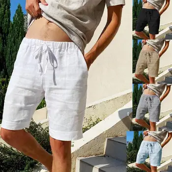 New men's cotton and linen solid color short shorts lightweight sports pants linen beach shorts jogging sports shorts men's shor