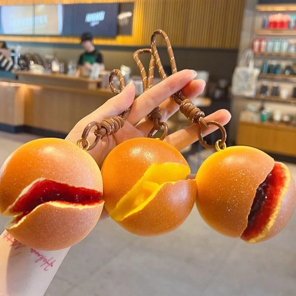 Slow Rebound Simulated Squeeze Bread Keychain Dessert Simulated Fruit Filling Simulation Bread Key Ring Elastic Squishy Texture
