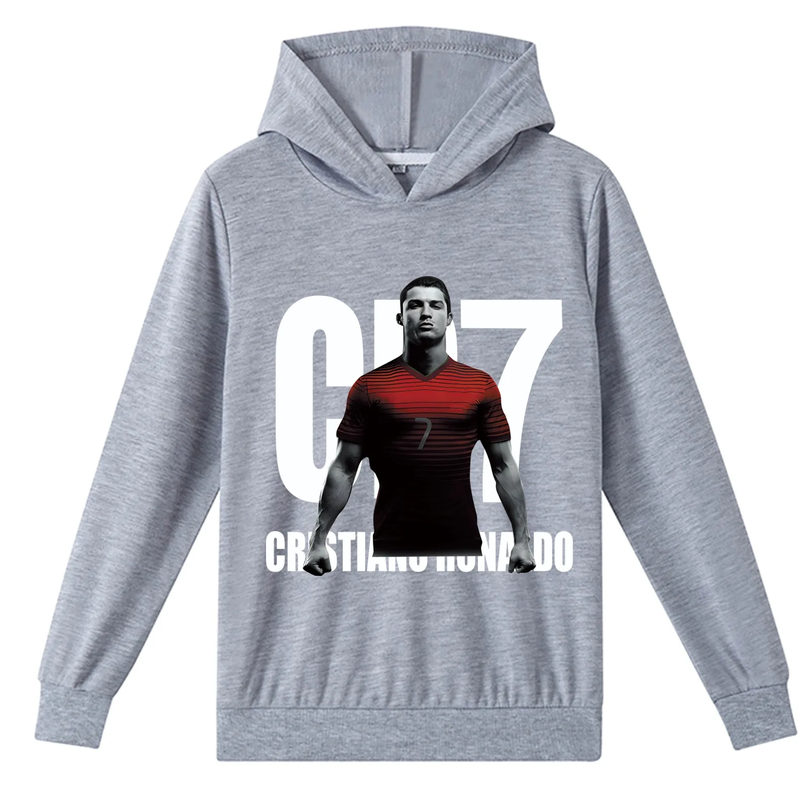 เสื้อแขนยาวเด็กวัยหัดเดินสวมใส่สบาย เสื้อฮู้ดแบบสวมพื้นฐาน, เสื้อสเวตเชิ้ตผ้าฝ้ายคริสเตียโน โรนัลโด้พร้อมฮู้ด (2-14 ปี, 6 สี)