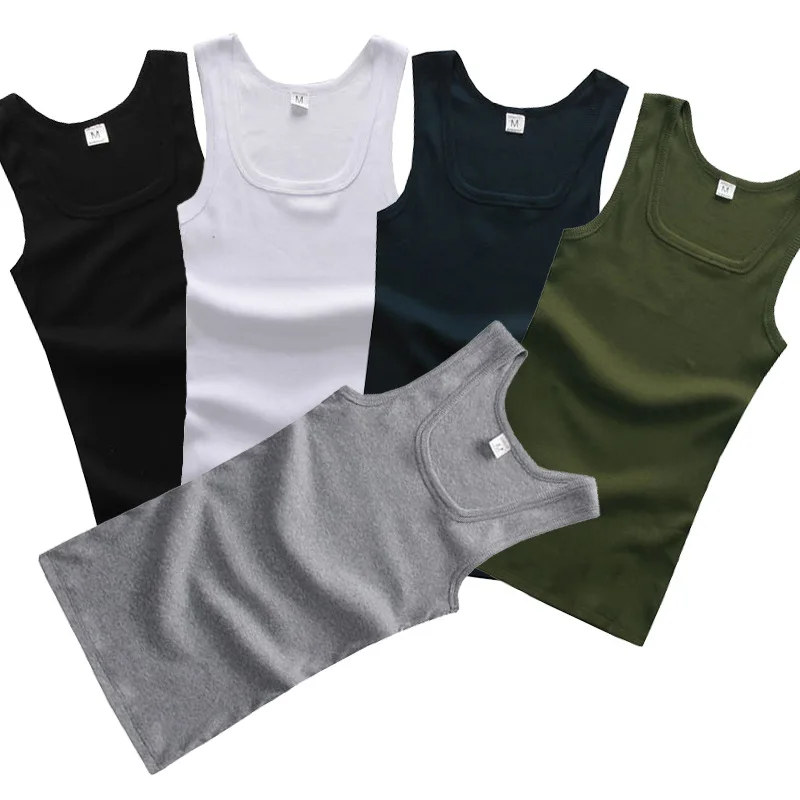 Unisex Solid Square Neck Ribbed Tank Top Lovers Sleeveless T Shirt Classic White Black Elastic Vest Women Men Sport Gym Tank Top