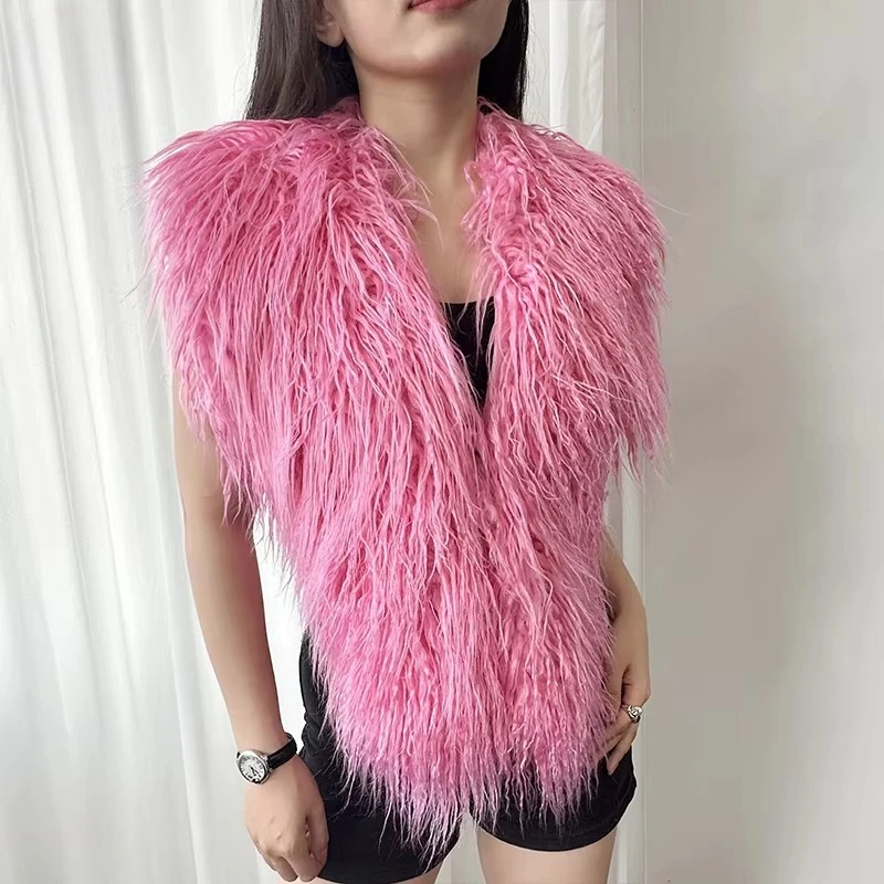 Women Faux Fur Waistcoat Furry Halter Backless Bandage Vest Coats Fashion Winter Warm Outerwear Y2K Streetwear Clubwear