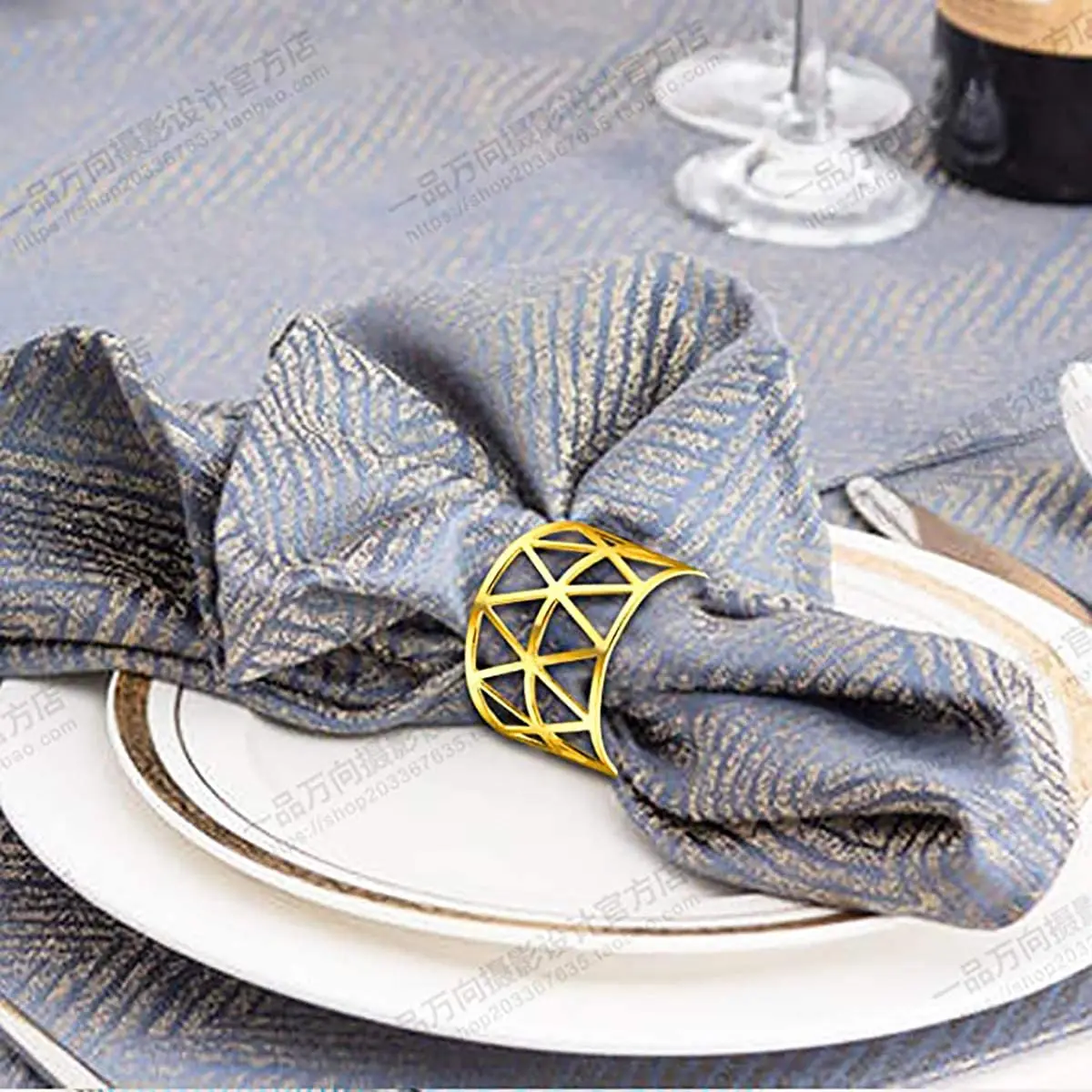 SEWS-12 Pcs Of Round Mesh Napkin Ring Holder, Table Set Suitable For Casual Or Formal Occasions And Wedding Parties (Golden)