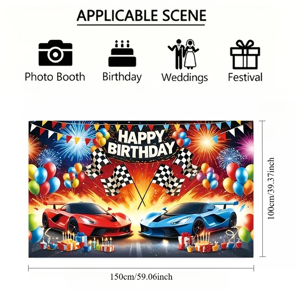Racing Car Birthday Backdrop Red and Blue Race Car Boy Racing Children Party Decoration Banner Photocall Photo Background