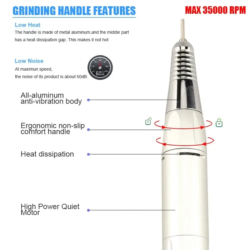 35000RPM 전기 네일 드릴 기계, 충전식 파일, 페디큐어 장비, 내장 4000mAh 배터리, 네일 샌더