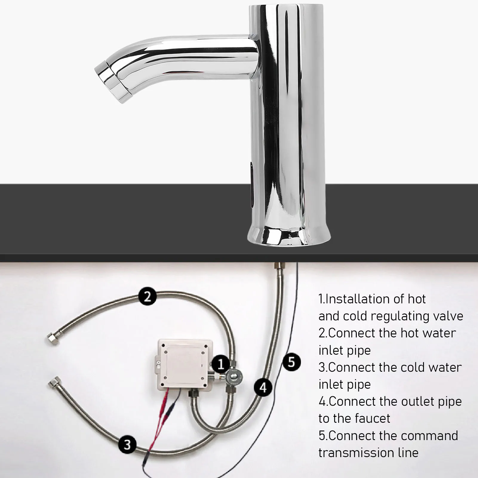

G1/2 Бесконтактный смеситель для раковины, диапазон измерения от 10 до 15 см, с питанием от батареи, активируемый движением, смеситель для ванной комнаты для коммерческого использования