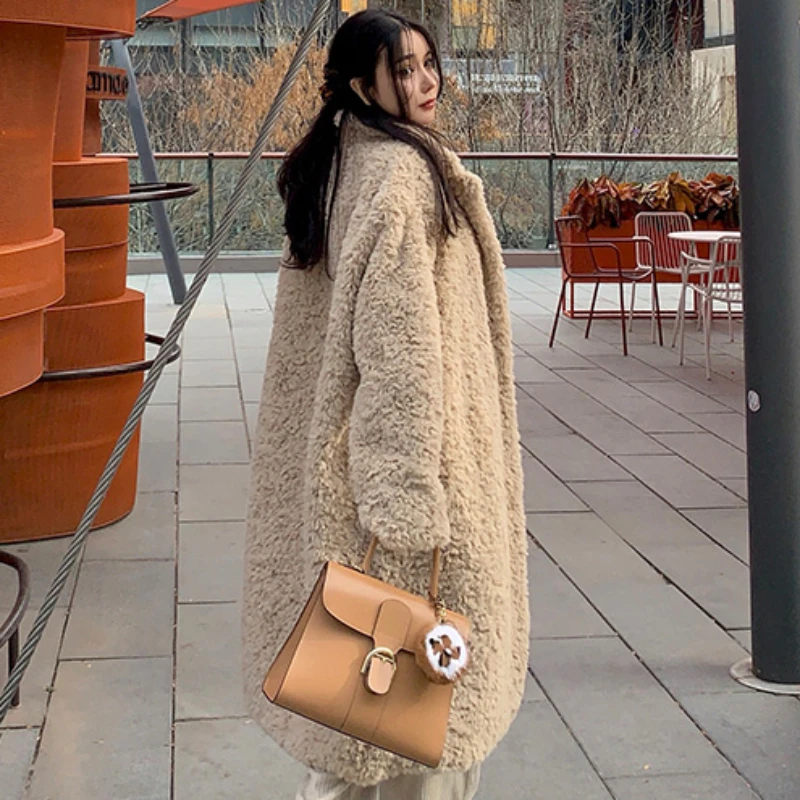 Winter Dames Nepbont Jas Oversized Lange Ruige Pluizige Dikke Warme Parka 'S Sjerpen Revers Stijlvolle Luxe Koreaanse Mode Bovenkleding