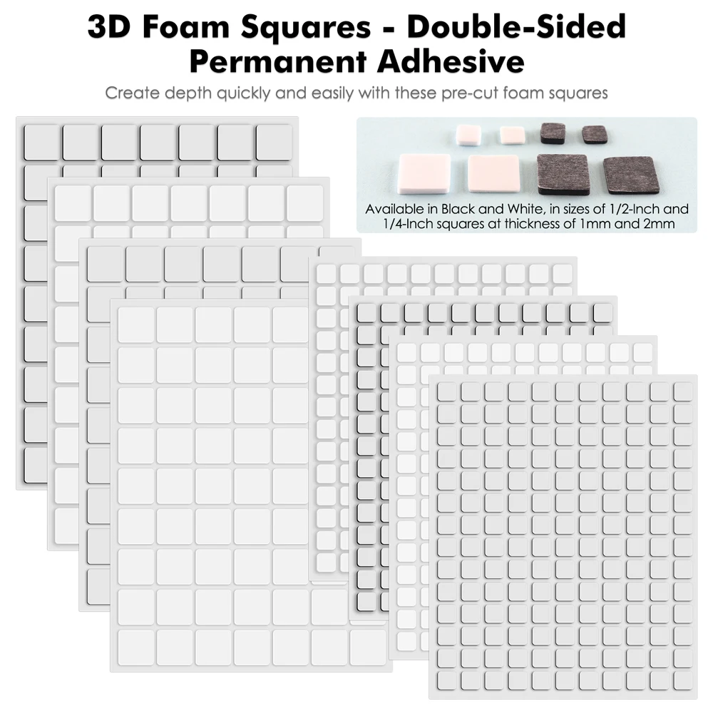 3D Double Sided Adhesive Foam Squares Black White Fastener Tape Strong Glue Stickers Diy Scrapbooking Card Crafts Work 6 Sheets