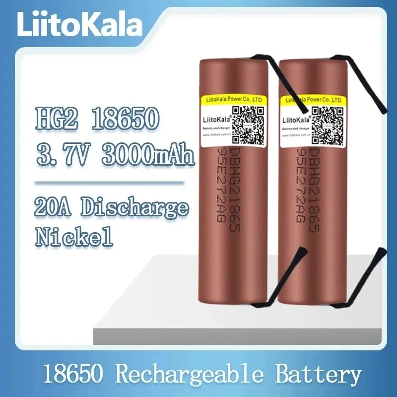 

Liitokala 100% New HG2 18650 3000mAh Rechargeable battery 18650HG2 3.6V discharge 20A Power batteries + DIY Nickel