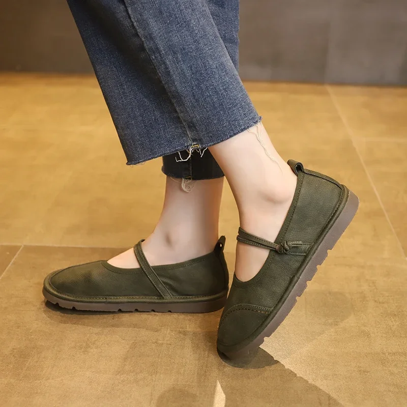 New Leisure Women's Shoes Round Toe Retro Soft Sole Summer New One Line Buckle Fashion Mom Single Shoes Women's Flat Shoes