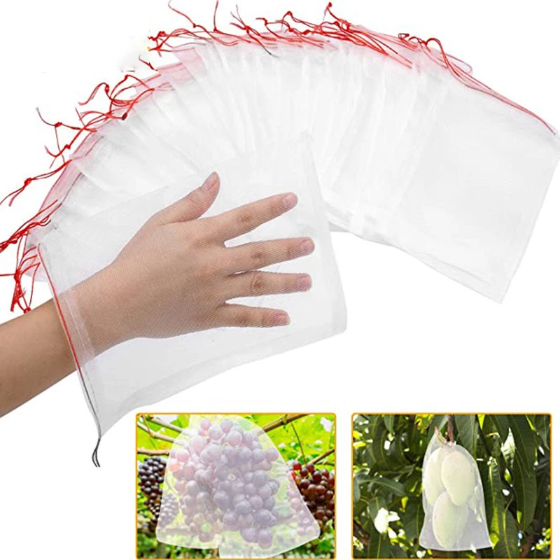 

Mesh Fruit Protector Bags 50PCS Reusable Garden Netting Bags with Drawstring For Protecting Fruit Tree Plant Flower Vegetable