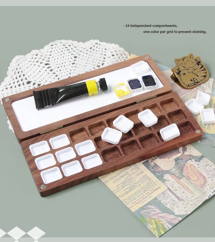 SeamiArt 24-Fächer Schwarznuss Magnetische Malbox Reiseetui für 1ml Tiegel Aquarellfarben Unterteilung – Detail 8